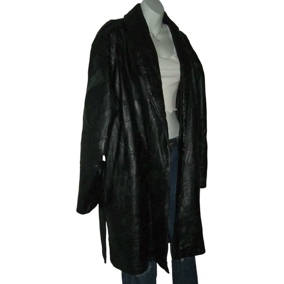 Leather Jacket Vintage 90's Trench Textured Italian Goth Punk alt egirl y2k 2X - Picture 3 of 14